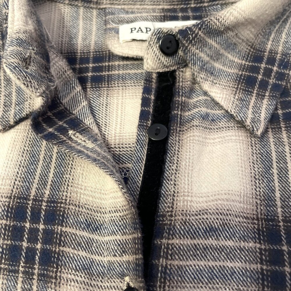 Paparazzi Top Large Boho Floral Embroidered Button Up Velvet Velour Plaid Shirt - Picture 9 of 16